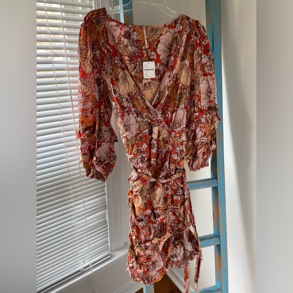 Free People Dresses & Skirts - Free People Floral Wrap Mini Dress in Rust and Pink